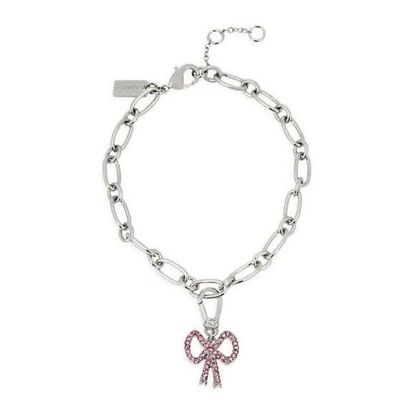 COACH Silvertone & Pink Swarovski Crystal Collectible Bow Charm - Picture 4 of 4